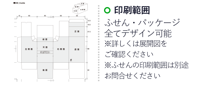 ポストイット トラックボックス・小（3mpost040）　印刷範囲 ふせん・パッケージ全てデザイン可能※詳しくは展開図をご確認ください。