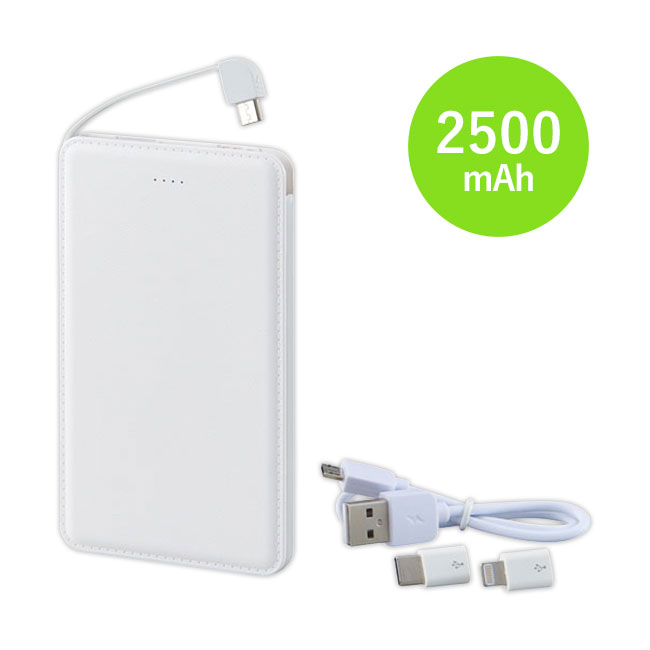 モバイルバッテリー2500mAh（iphone、USB Type-C用アダプター付）（SNS-2100078）