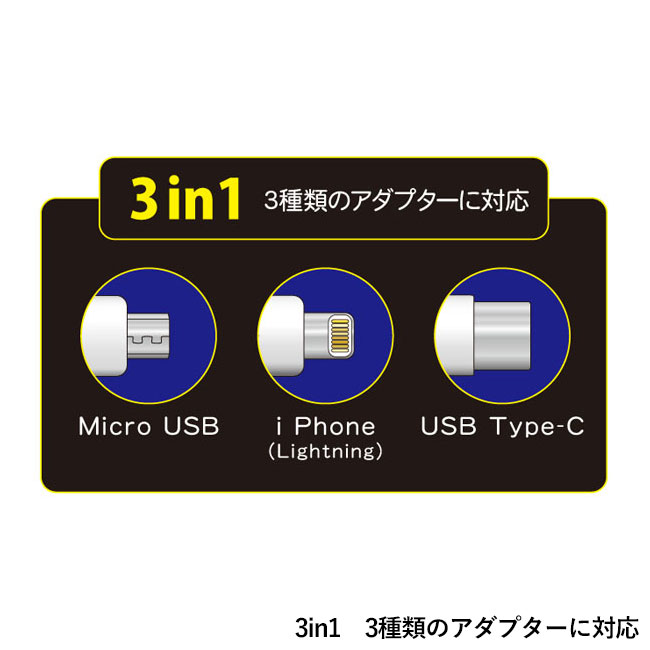 モバイルバッテリー2500mAh（iphone、USB Type-C用アダプター付）（SNS-2100078）3種類のアダプターに対応