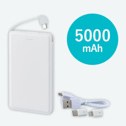モバイルバッテリー5000mAh（iphone、USB Type-C用アダプター付）