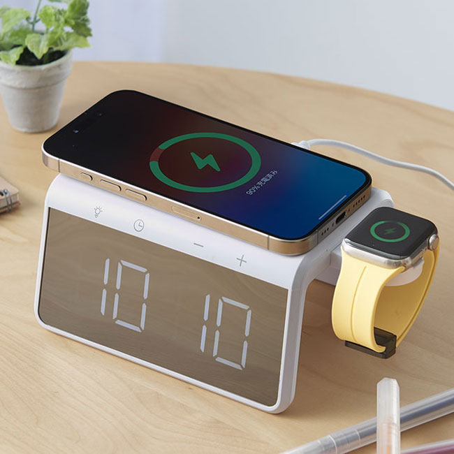ワイヤレス充電クロック（アップルウォッチ対応）（SNS-2100110）アップルウォッチもワイヤレスで充電可能です