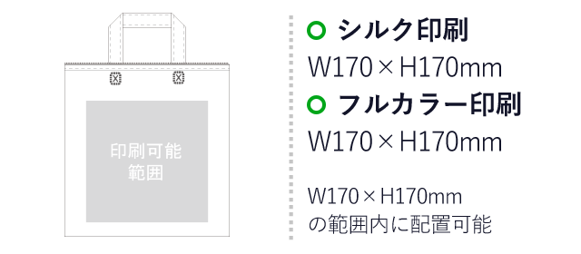 カラークール キルトバッグ(小)（aoLC624）プリント範囲 シルク印刷：W170mm×H170mm　フルカラー印刷：W170mm×H170mm　W170mm×H170mmの範囲内に配置可能