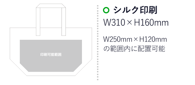 カラークール（トート　中）（aoLC632）プリント範囲 シルク印刷：W310mm×H160mm　W250mm×H120mmの範囲内に配置可能