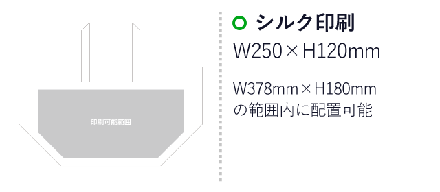 カラークール（トート　大）（aoLC633）プリント範囲 シルク印刷：W250mm×H120mm　W378mm×H180mmの範囲内に配置可能