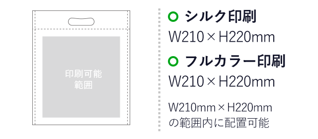 アドバッグ40(小判抜き B5)（aoLC910）プリント範囲 シルク印刷：W210mm×H220mm　フルカラー印刷：W210mm×H220mm　W210mm×H220mmの範囲内に配置可能