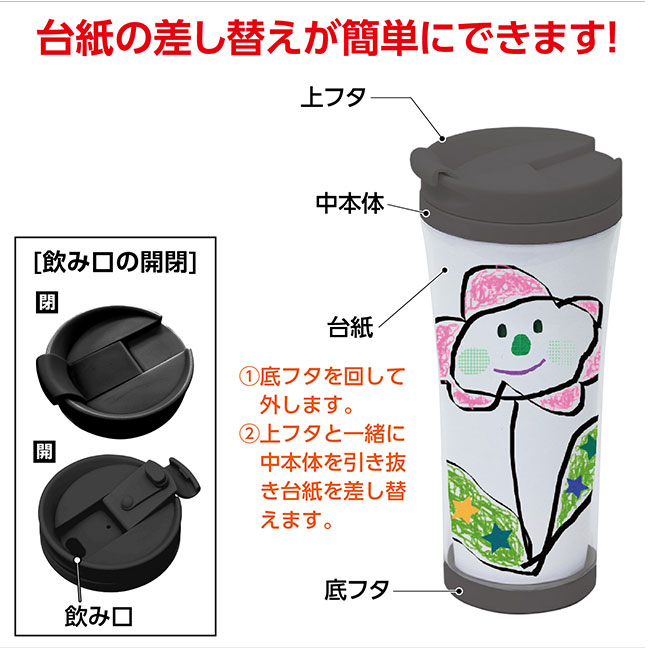 デザインタンブラー　大（SNS-1700093）台紙の差し替えが簡単にできます