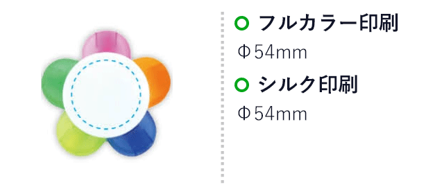 フラワー５色ペン（SNS-1700116）フルカラー：φ54mm、シルクφ54mm
