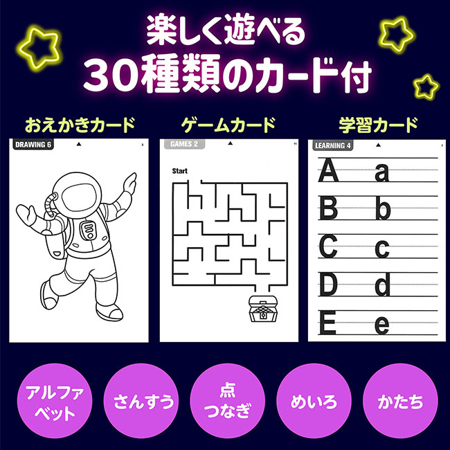 LEDライト付おえかきタブレット（SNS-1700145）楽しく遊べる３０種類のカードつき
