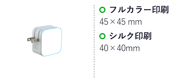 2.4A ACアダプター（SNS-1700158）名入れ画像　シルク印刷　40×40mm、フルカラー印刷45×45mm
