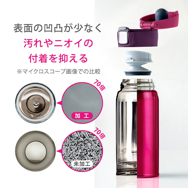 アトラス　Airlist 超軽量ワンタッチボトル　620ml （atAREW-600）表面の凹凸が少なく汚れやニオイの付着を抑える