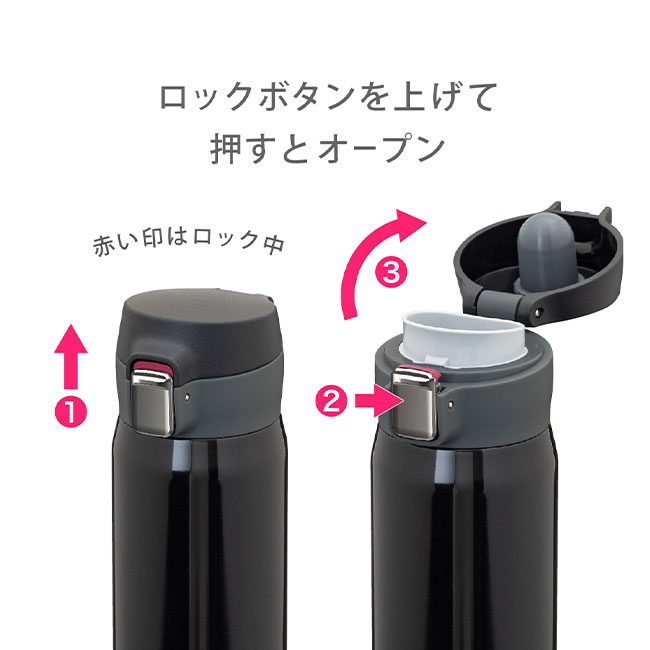 アトラス Airlist 超軽量ワンタッチボトル　800ml（atAREW-800）ロックボタンを上げて押すとオープン