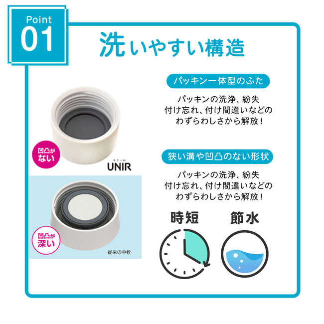 アトラス UNIR(ユニール) シームレスボトル 530ml（ASLB-530）洗いやすい構造