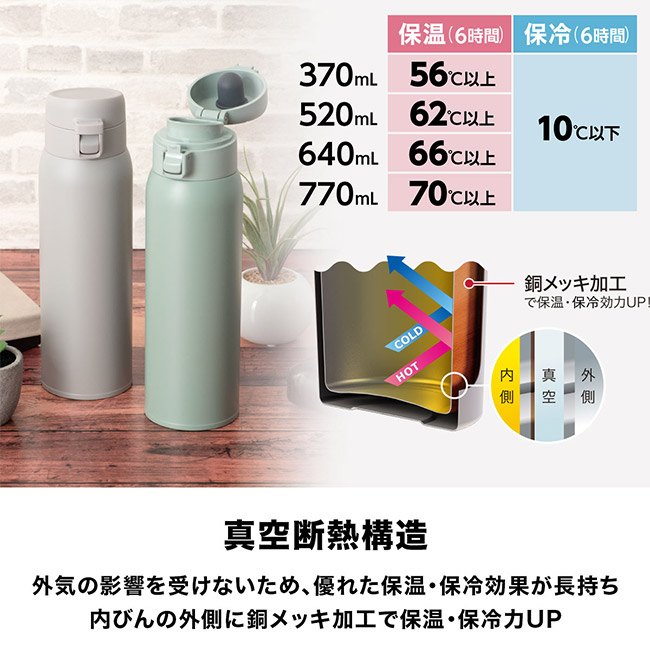 アトラス SWITCH ワンタッチボトル520ml(AW-521)真空断熱構造