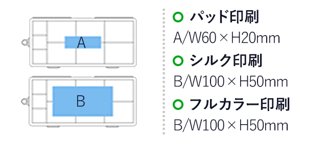 2タイプピルケース（hi068140） パッド印刷　A/W60×H20mm　シルク印刷　B/W100×H50mm　フルカラー印刷　B/W100×H50mm