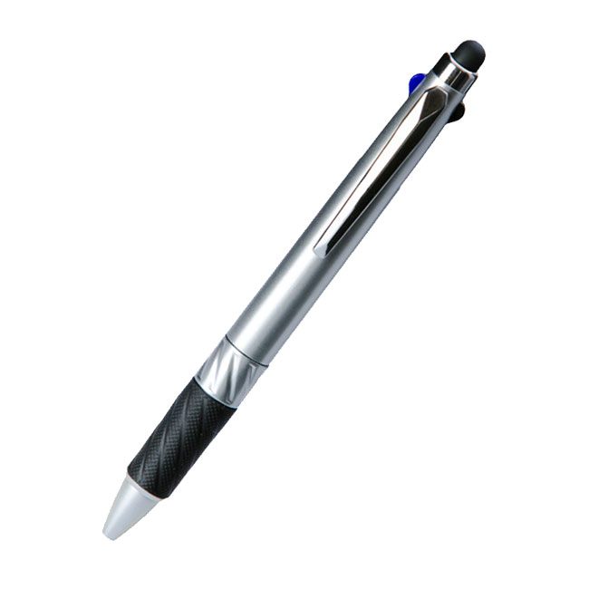 タッチペン付3色ボールペン(シルバー)（hi086342）