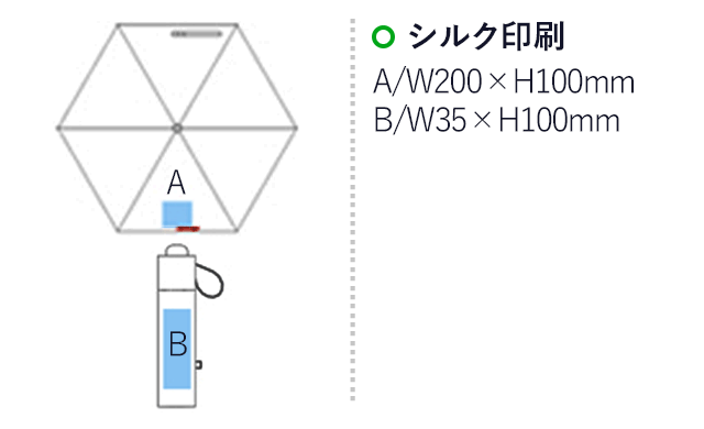 折りたたみ傘(55cm×6本骨耐風仕様)(黒)（hi116742）名入れ画像 A：W200×H100mm、B：W35×H100mm