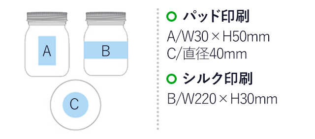 ミントガーデンジャー(スペアミント)（hi172649）　パッド印刷　A/W30×H50mm　C/直径40mm　シルク印刷　B/W220×H30mm