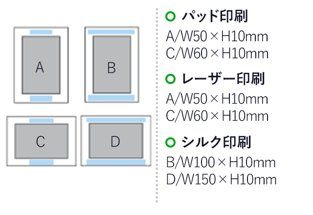 アルミフォトフレーム(10×15cm)(白)（hi196645）パッド印刷　A/W50×H10mm　C/W60×H10mm　レーザー印刷　A/W50×H10mm　C/W60×H10mm　シルク印刷　B/W100×H10mm　D/W150×H10mm