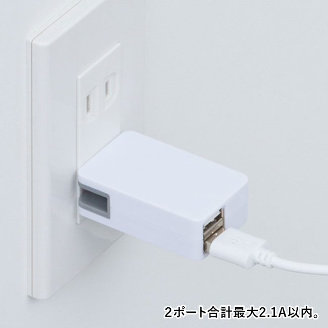 2ポートUSB-ACアダプタ（2.1A）(白)(hi205842)2ポート合計最大2.1Ａ以内