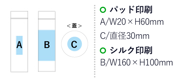 マグボトル(300ml)（SNS-1400051）名入れ画像　パッド印刷：A/W20×H60mm　C/W直径30mm　シルク印刷：B/W100×H70mm