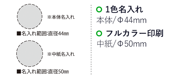 トライ・インクパッド（SNS-2300013）名入れ画像　名入れ範囲　本体直径44mm 中紙直径50mm