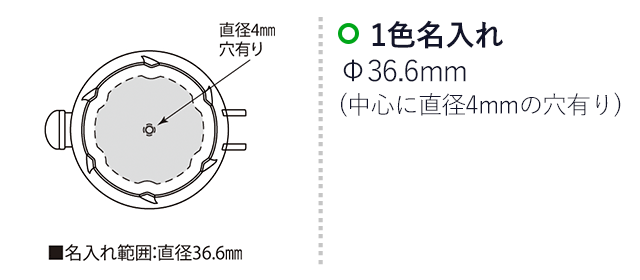ウェーブ・ドリンクボトルミニ（SNS-2300106）名入れ画像　名入れ範囲　直径36.6ｍｍ（中心に直径4ｍｍの穴有り）