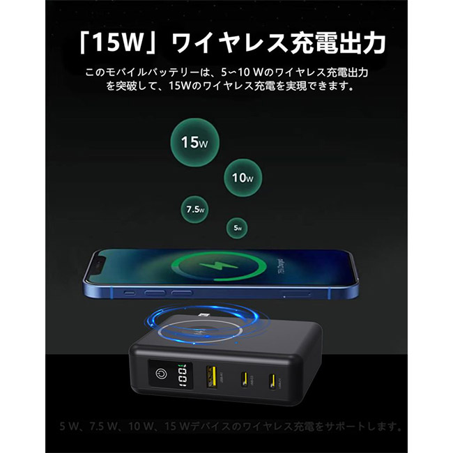 HIDISC PD65W 10000mAh 残量パーセント表示 モバイルバッテリー（HD2-MBACPD65W10TG）15Wワイヤレス充電出力