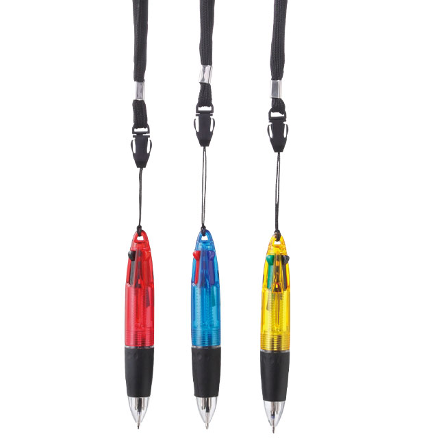 ミニ4色ボールペン（ネックストラップ付）(SNS-0200274)