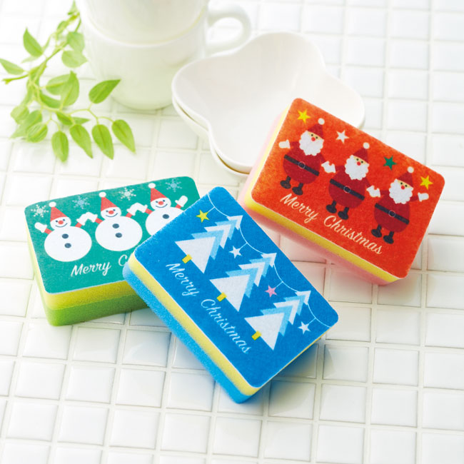クリスマスキッチンスポンジ（3コ入）【在庫限り商品】（SNS-0200364）使用イメージ