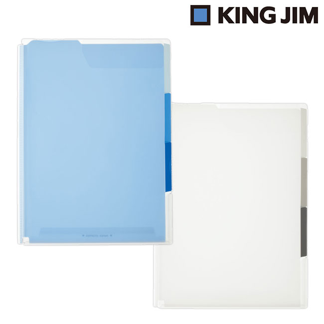 スーパーハードホルダー　３山インデックス透明（マチ付）/キングジム（ki765T）カラー：白・青