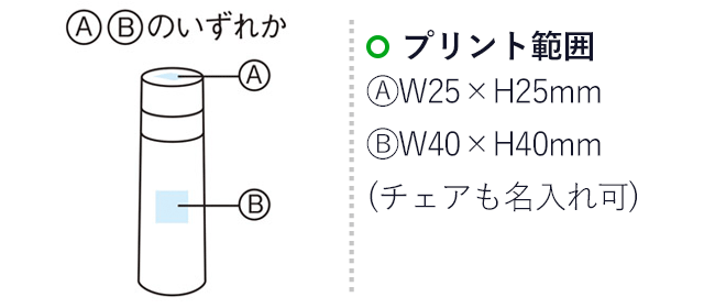 ステンレスサーモボトル(250ml)(黒)(hi044342)名入れ画像 プリント範囲 蓋部分25mm角 側面40mm角 チェアも名入れ可能