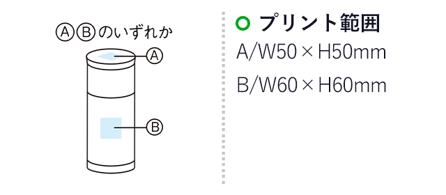 ペットボトルも入る！3WAYステンレスボトル（m31705）名入れ画像  プリント範囲 A：Ｗ50×H50mm B：Ｗ60×H60mm