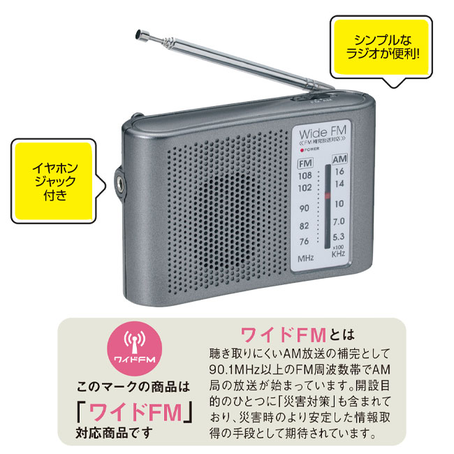 ワイドFM対応ポータブルラジオ（AM/FM）（m33257）