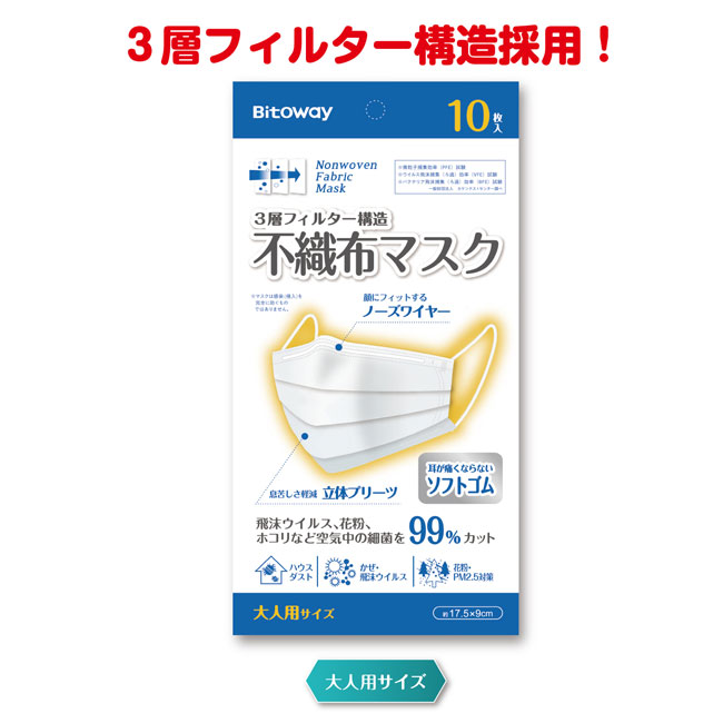 不織布マスク　大人用サイズ　10枚入（m34030）