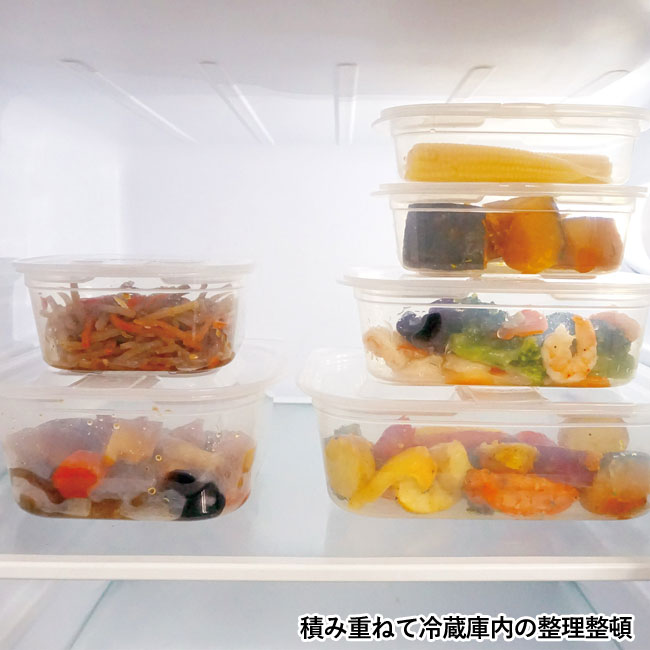 開けやすい蒸気弁付きレンジ容器3個組（SNS-1000486）積み重ねて冷蔵庫内の整理整頓
