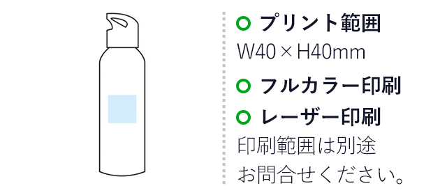 ループキャップアルミボトル600ml（SNS-1000651）名入れ画像　名入れ範囲：W40×H40mm