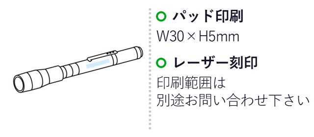 フレキシブルスマートライト（SNS-1001098）名入れ画像　パッド印刷：W30×H5mm　レーザー刻印：印刷範囲は別途お問い合わせください