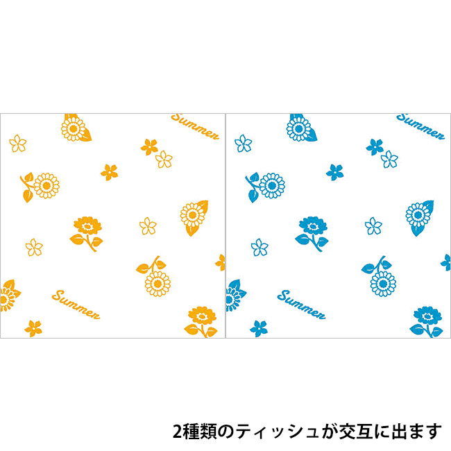 夏柄BOXティッシュ120W ビタミンサマー（SNS-1002629）2種類のティッシュが交互に出ます