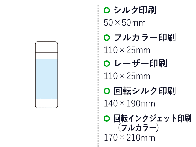 真空保冷温シリンダータンブラー 500ml(ホワイト)(SNS-1002893)名入れ画像 プリント範囲 シルク印刷50×50mm フルカラー印刷110×25mm レーザー110×25mm 回転シルク印刷140×190mm,回転インクジェット印刷(フルカラー)170×210mm