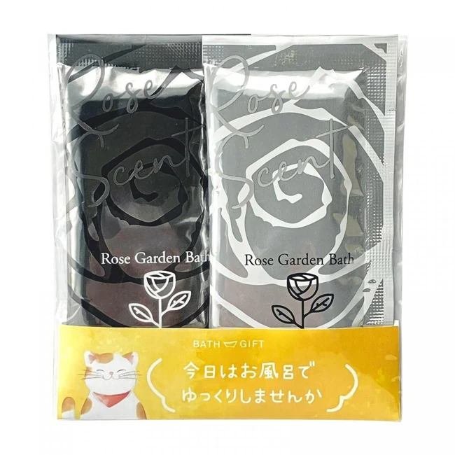 プチフルール2個 OPP台紙入(SNS-0800050) ローズの香りの2包が並んだギフト包装、招き猫のイラスト入り