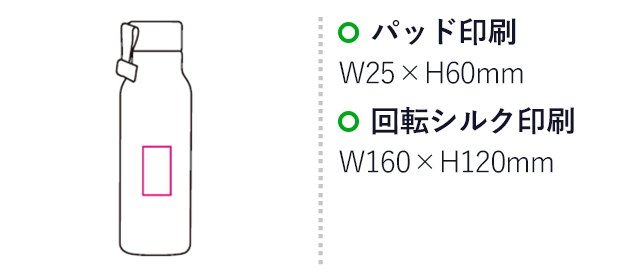 マイアルミボトル600（mcDH021）名入れ画像　パッド印刷25×60mm、回転シルク160×120mm