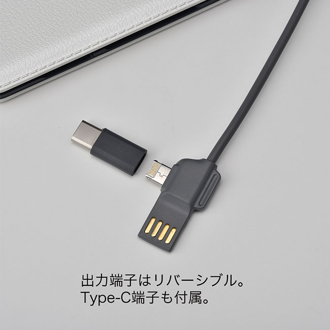 Newモバイルバッテリー6000（mcMA042）出力端子はリバーシブル。Type‐C端子も付属。