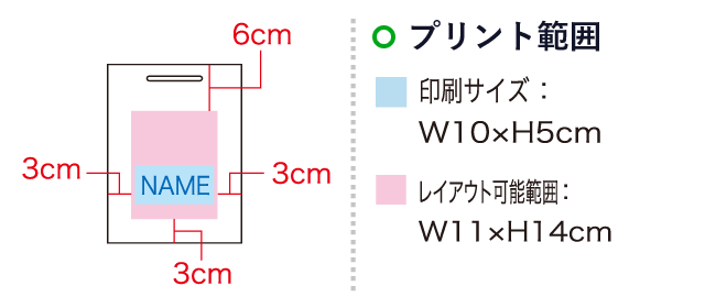 シャイニーバッグXS（SNS-1100002）名入れ画像　印刷サイズ：W10×H5cm　レイアウト可能範囲：W11×H14cm