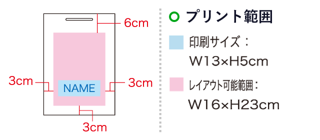シャイニーバッグS（SNS-1100003）名入れ画像　印刷サイズ：W13×H5cm　レイアウト可能範囲：W16×H23cm
