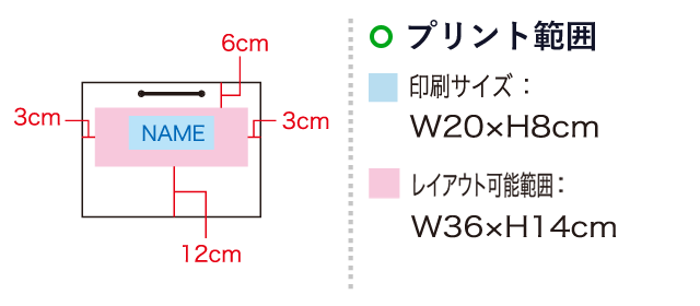 クラフトバッグ 中ヨコ（SNS-1100016）名入れ画像　印刷サイズ：W20×H8cm　レイアウト可能範囲：W36×H14cm