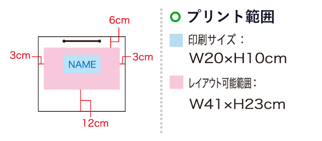 クラフトバッグ 特大ショルダー（SNS-1100018）名入れ画像　印刷サイズ：W20×H10cm　レイアウト可能範囲：W41×H23cm