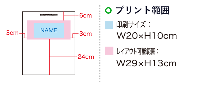 LLバッグ（SNS-1100019）名入れ画像　印刷サイズ：W20×H10cm　レイアウト可能範囲：W29×H13cm