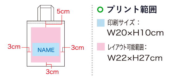 ソフトバッグ A4（SNS-1100020）名入れ画像　印刷サイズ：W20×H10cm　レイアウト可能範囲：W22×H27cm