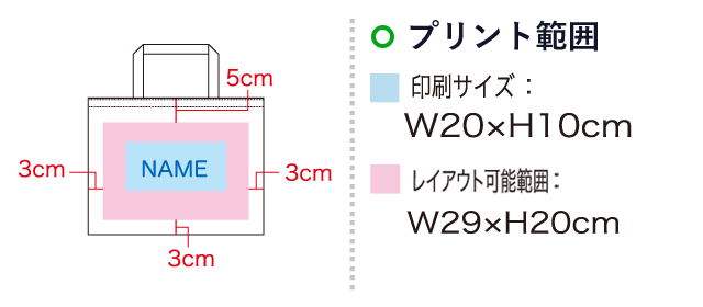 ビズソフトバッグ WG-A4（SNS-1100024）名入れ画像　印刷サイズ：W20×H10cm　レイアウト可能範囲：W29×H20cm