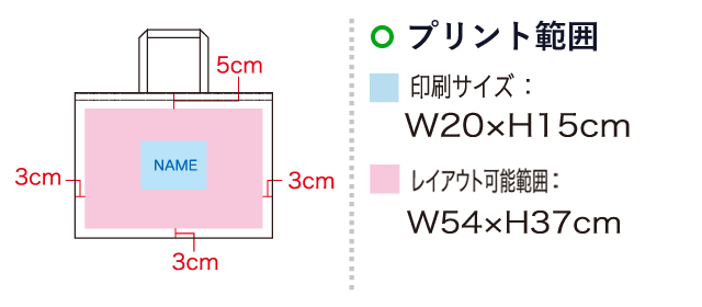 ビズソフトバッグ WG-LL（SNS-1100026）名入れ画像　印刷サイズ：W20×H15cm　レイアウト可能範囲：W54×H37cm